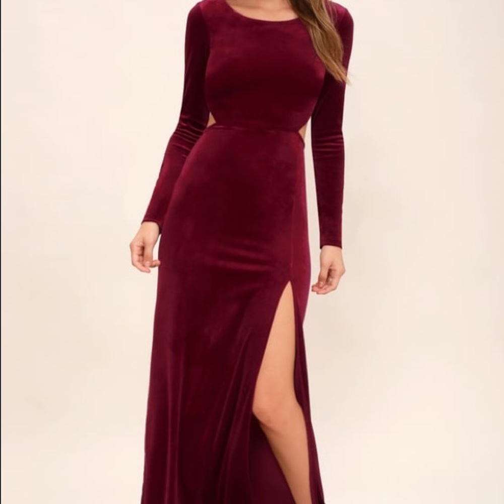 Red Velvet Long Sleeve Maxi Dress